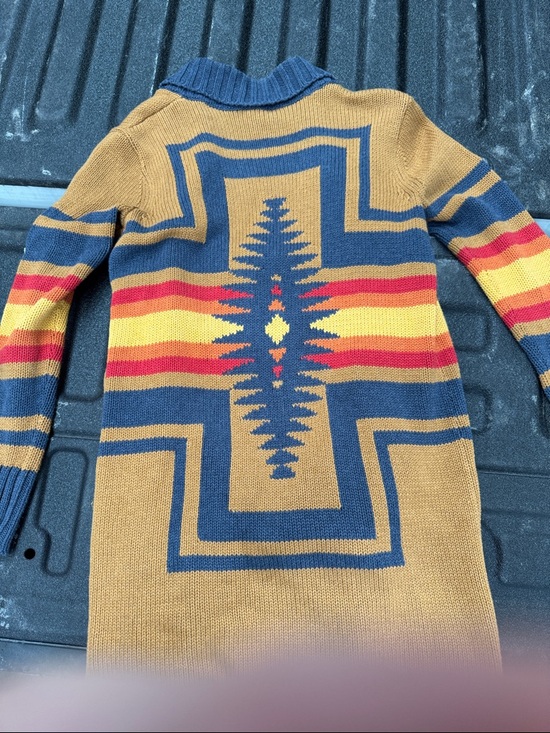 Pendleton Mustard Yellow Navy Blue Red Striped Shawl Cardigan - Picture 5 of 7